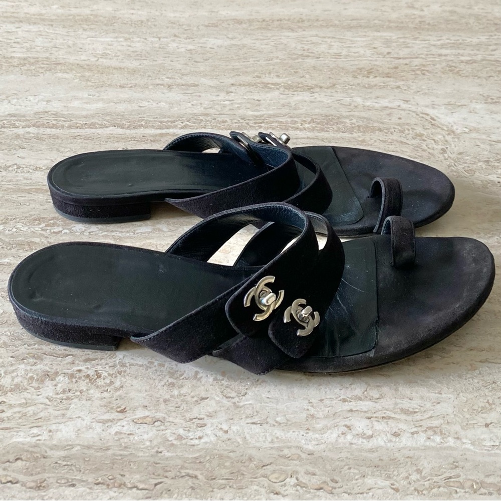 Vintage Chanel Turnlock CC Flat Sandals - Picture 3 of 9